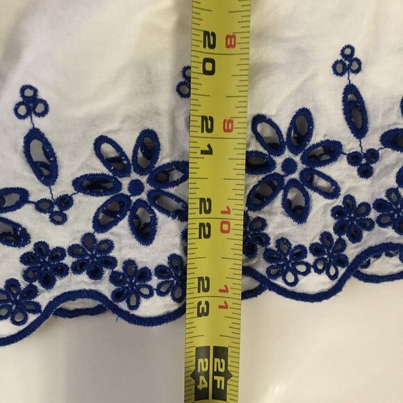 Madewell Womens Blouse White Blue Floral Scoop Embroidered Eyelets Size 12 - Picture 8 of 16